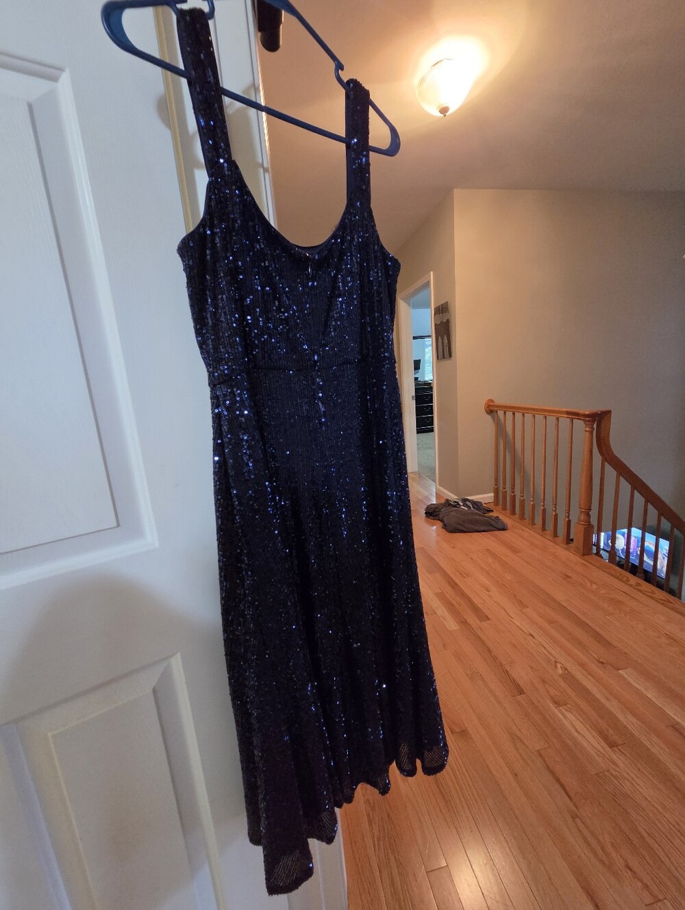 Anne Klein Navy Blue Sequin Midi Dress